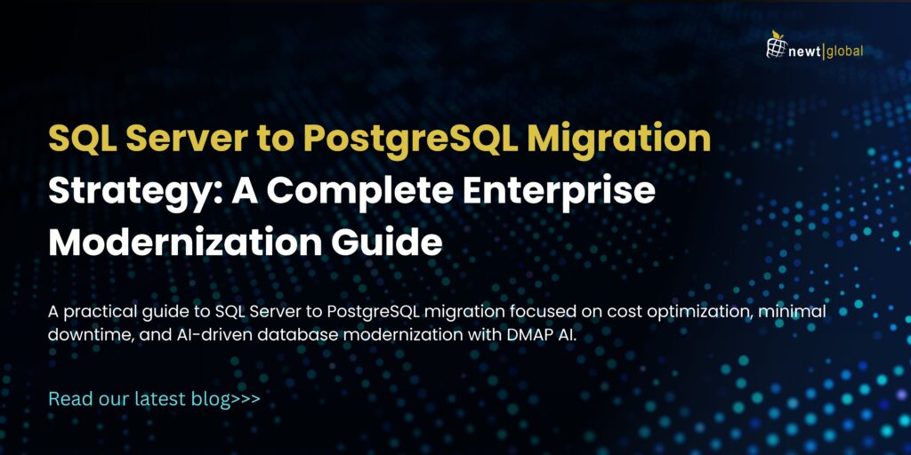 SQL Server to PostgreSQL migration focused on cost optimization, minimal downtime, and AI-driven database modernization with DMAP AI.